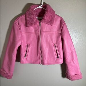 Fashion Nova Bright Pink Faux Shearling Collar Jean Jacket